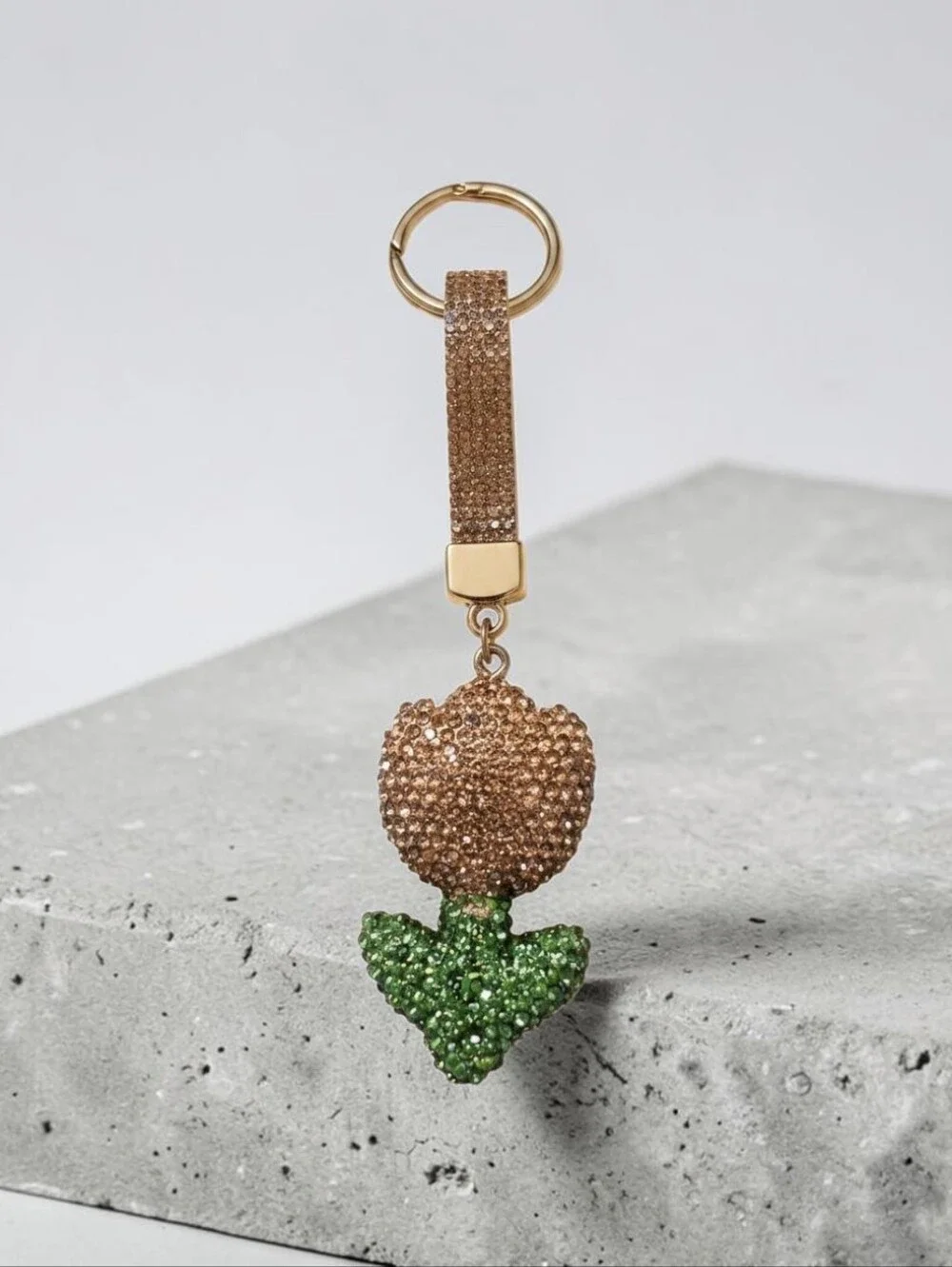 Sassified Boutique Nwt Crystal Tulip Keychain Wristlet - Rose Gold and Green